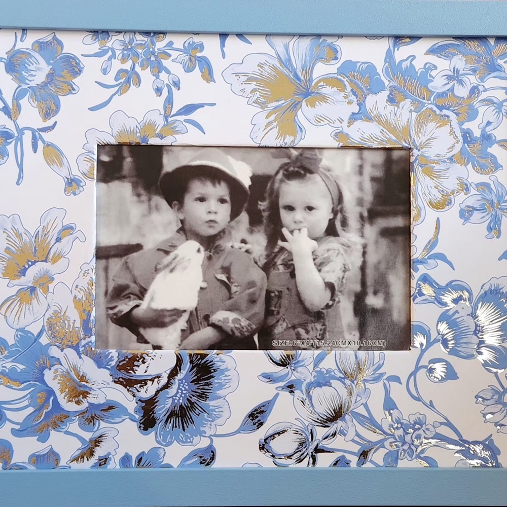 Chinoiserie Blue & Gold Floral 8x10 Paper-Wrapped Mat + Frame  | Fits 4x6 Photo